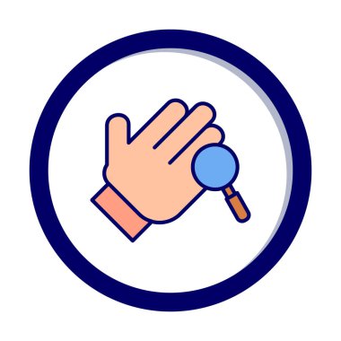 Bir büyüteç ikonuyla el. Hijyen konsepti. vektör illüstrasyonu