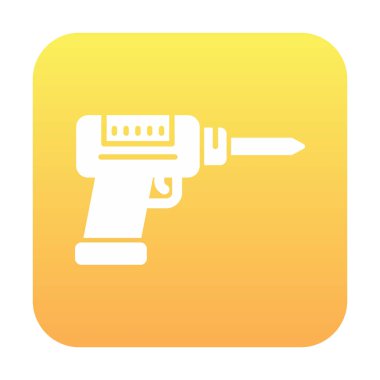 Düz dizaynlı el matkabı simgesi. Tamirci konsepti için matkap simgesi. Çizgi film dizaynında ev aletleri. Tamirci için elektrikli cihaz. Vektör illüstrasyonu