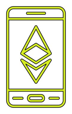 Akıllı telefon düz simgesi üzerine Ethereum, vektör illüstrasyonu