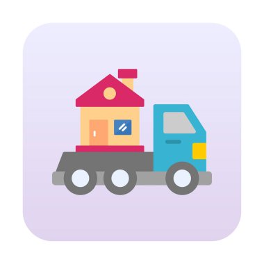 Ev kamyonu teslimatı ikon vektörü. Yer değiştirme servisi. Eve taşın