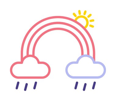 Bulutlu gökkuşağı ve güneş vektörü çizimi