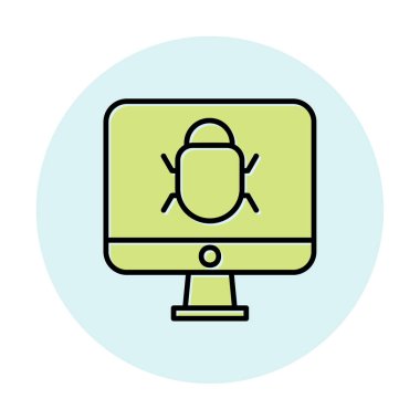 Bilgisayar monitöründe anti virüs. Web simgesi basit tasarım