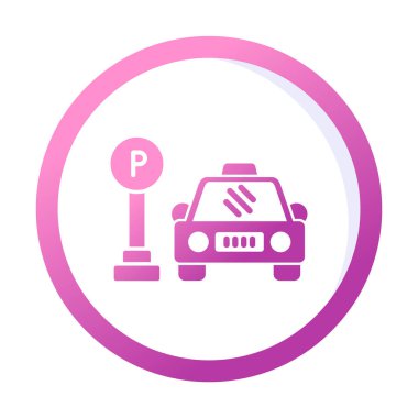 Çember vektör illüstrasyonunda park simgesinin yanındaki araba