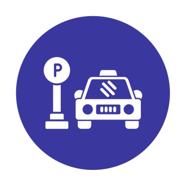 Çember vektör illüstrasyonunda park simgesinin yanındaki araba