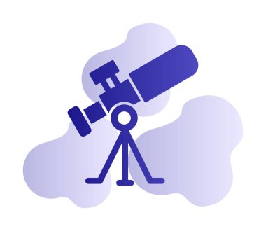 Teleskop düz simgesi. Eğitim ve astronomi elementi, dürbün ve araştırma yıldızları vektör grafikleri