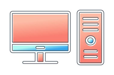 masaüstü bilgisayar simgesi tasarımı, düz işaret, vektör ve illüstrasyon