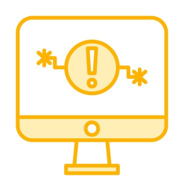 Sorun simgesi olan bilgisayar monitörü. Web sayfası, afiş, sunum, sosyal medya ve belgeler için sistem hatası uyarısı