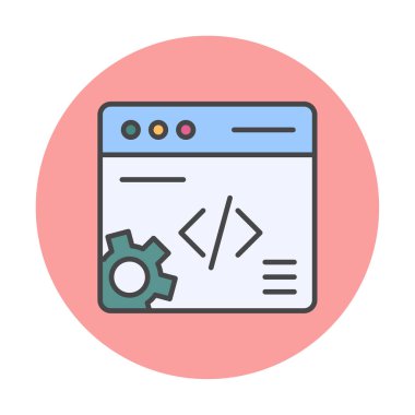 Düz biçimde web geliştirme simgesi. yazılım ve web sitesi sembolleri                           