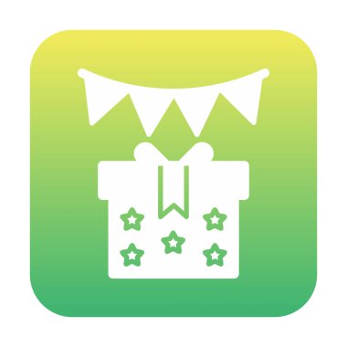 Festival çelengi bayrakları ve hediye kutusu simgesi, vektör illüstrasyonu 