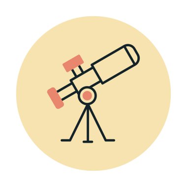 Teleskop düz simgesi. Eğitim ve astronomi elementi, dürbün ve araştırma yıldızları vektör grafikleri