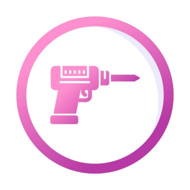 Düz dizaynlı el matkabı simgesi. Tamirci konsepti için matkap simgesi. Çizgi film dizaynında ev aletleri. Tamirci için elektrikli cihaz. Vektör illüstrasyonu