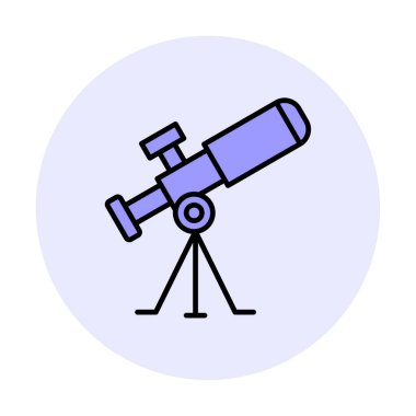 Teleskop düz simgesi. Eğitim ve astronomi elementi, dürbün ve araştırma yıldızları vektör grafikleri