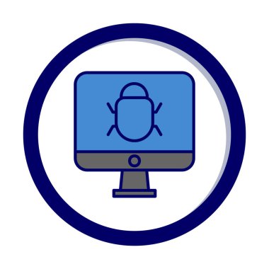 Bilgisayar monitöründe anti virüs. Web simgesi basit tasarım