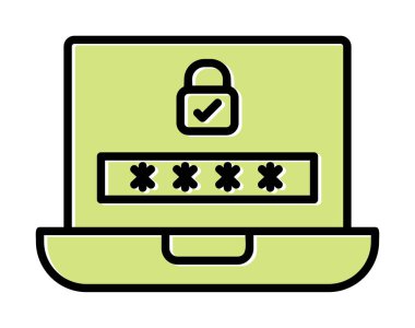 Bilgisayar ekranında parola. Web simgesi basit illüstrasyon 