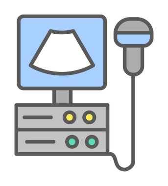 Ultrasound machine. Ultrasound scanner machine isolated object on white background. Medical diagnostic equipment sonography. Vector illustration flat design. Ultrasonic device.