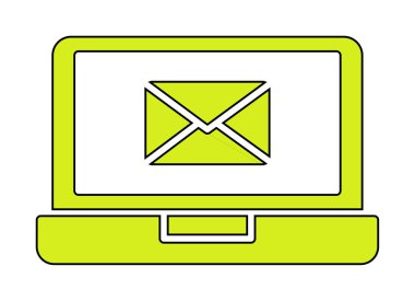 Beyaz arkaplanda dizüstü bilgisayar vektör illüstrasyonunda e- posta