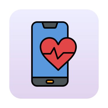Akıllı telefon ekranında kalp atış hızı sembolü, satır biçimi simgesi, vektör tasarımı 