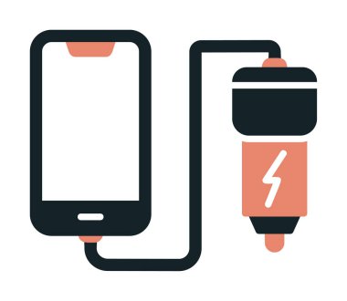 Araç telefonu şarj etme simgesi, vektör illüstrasyonu 