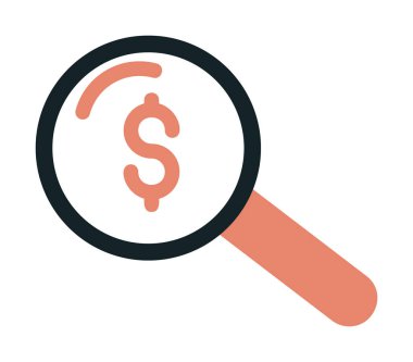 Dolar simgesi ve vektör illüstrasyonlu basit büyüteç