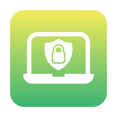 Veri Güvenlik simgesi, kalkan ve asma kilitli dizüstü bilgisayar, vektör illüstrasyonu