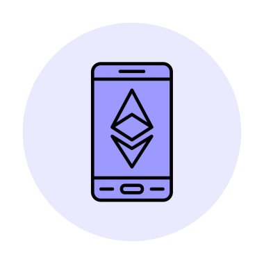 Akıllı telefon düz simgesi üzerine Ethereum, vektör illüstrasyonu