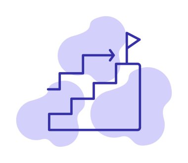 Hedef başarı vektör simgesi. Merdivenler ve bayrak illüstrasyon sembolü.  