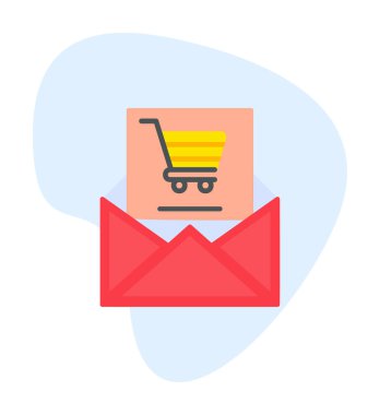 Zarf ve alışveriş arabası ile alışveriş simgesi, vektör illüstrasyonu