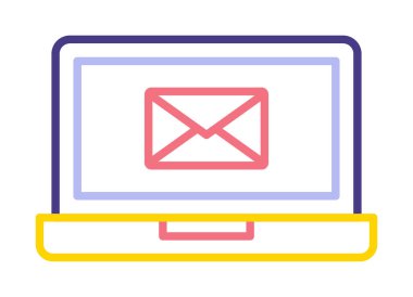 Beyaz arkaplanda dizüstü bilgisayar vektör illüstrasyonunda e- posta