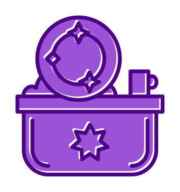 Yıkama, bulaşık yıkama simgesi, vektör illüstrasyonu 