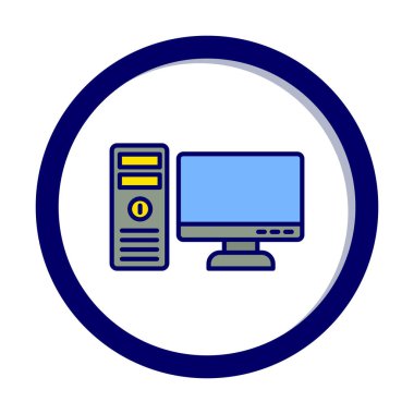 masaüstü bilgisayar simgesi tasarımı, düz işaret, vektör ve illüstrasyon