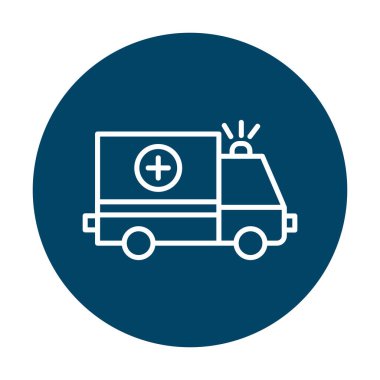 Basit renklerde ambulans arabası vektör simgesi. Yandan görüntüle