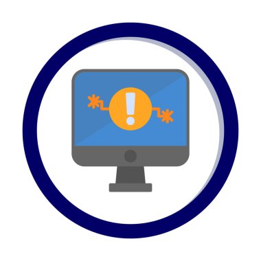 Sorun simgesi olan bilgisayar monitörü. Web sayfası, afiş, sunum, sosyal medya ve belgeler için sistem hatası uyarısı