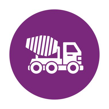 Beton karıştırıcı kamyonun renkli simgesi. Şehir toplu taşımacılığının yan görünümü