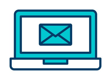 Beyaz arkaplanda dizüstü bilgisayar vektör illüstrasyonunda e- posta
