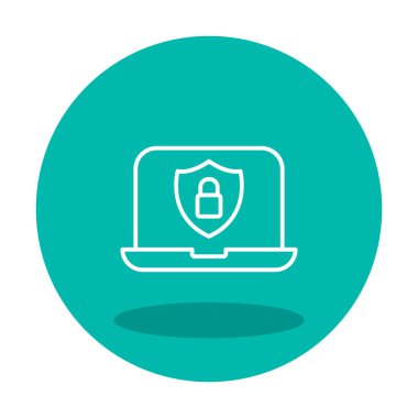 Veri Güvenlik simgesi, kalkan ve asma kilitli dizüstü bilgisayar, vektör illüstrasyonu