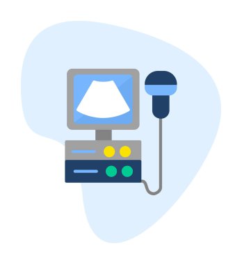 Ultrasound machine. Ultrasound scanner machine isolated object on white background. Medical diagnostic equipment sonography. Vector illustration flat design. Ultrasonic device.