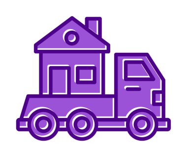 Ev kamyonu teslimatı ikon vektörü. Yer değiştirme servisi. Eve taşın