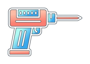 Düz dizaynlı el matkabı simgesi. Tamirci konsepti için matkap simgesi. Çizgi film dizaynında ev aletleri. Tamirci için elektrikli cihaz. Vektör illüstrasyonu