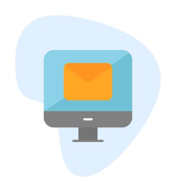 Beyaz arkaplanda bilgisayar e- posta vektör illüstrasyonu