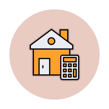 Ev Maliyeti Hesaplayıcı Simgesi, Renkli Vektör İllüstrasyonu