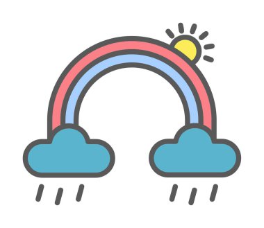 Bulutlu gökkuşağı ve güneş vektörü çizimi