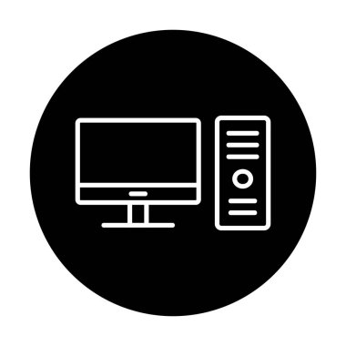 masaüstü bilgisayar simgesi tasarımı, düz işaret, vektör ve illüstrasyon