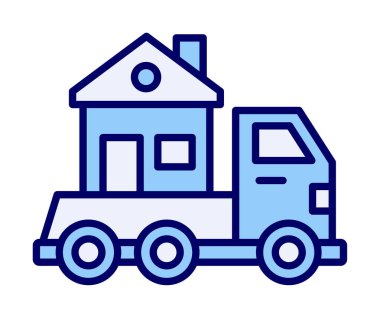 Ev kamyonu teslimatı ikon vektörü. Yer değiştirme servisi. Eve taşın
