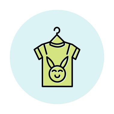 Bebek kıyafetleri ikonu, vektör çizimi. Şirin tavşan resimli tişört 