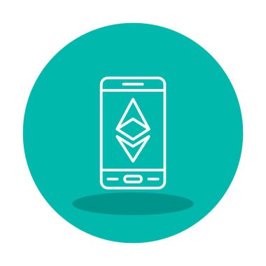 Akıllı telefon düz simgesi üzerine Ethereum, vektör illüstrasyonu