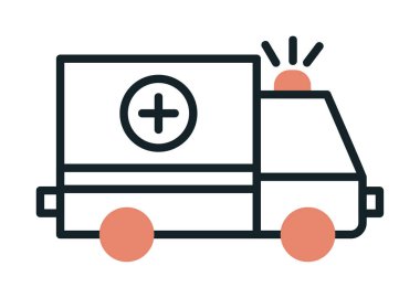 Basit renklerde ambulans arabası vektör simgesi. Yandan görüntüle