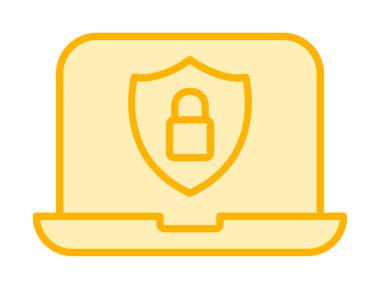 Veri Güvenlik simgesi, kalkan ve asma kilitli dizüstü bilgisayar, vektör illüstrasyonu