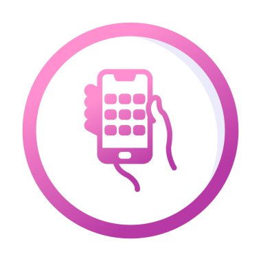 Telefon ekranı simgesi vektör illüstrasyonuyla el ele tutuşur. Erkek eli ve akıllı telefonun düz vektör çizimi