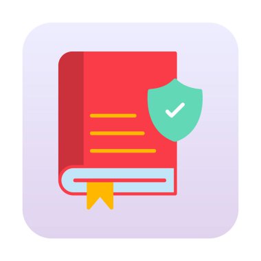 Kitap ve güvenlik kalkanı. Web simgesi basit illüstrasyon 