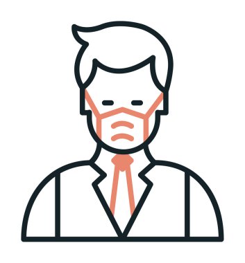 Yüz maskesi çizgisi ikonu, hastalık önlemenin vektör piktogramı. Koronavirüsten korunma giysisi, hava kirliliği, toz, grip illüstrasyonu, tıbbi gereç deposu tabelası.